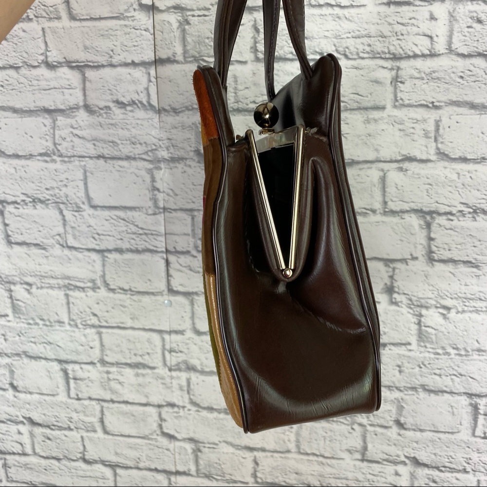 VTG PATCHWORK FAUX LEATHER BAG - Picture 4 of 14